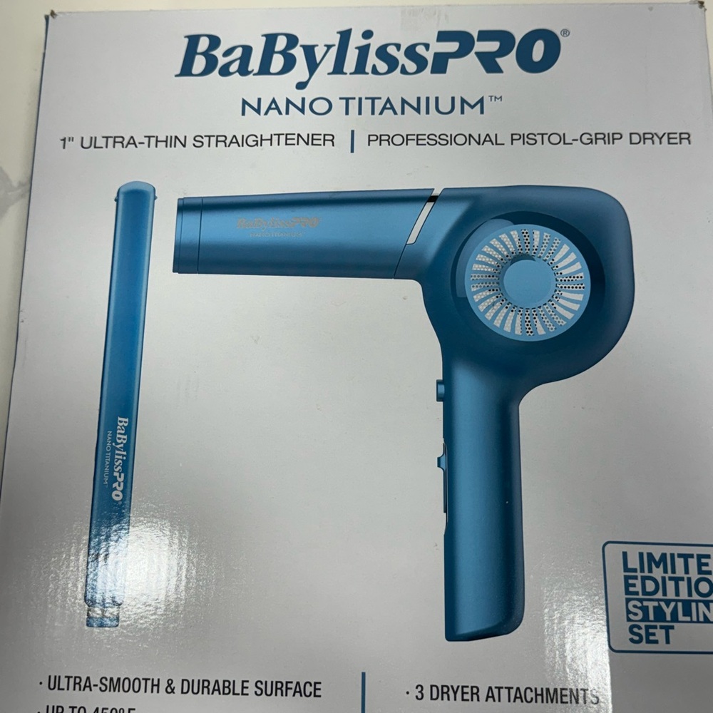 BaBylissPRO Nano Titanium Straightener Dryer Set New